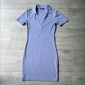 Zara Light Blue Ribbed Polo Collar Dress Size medium